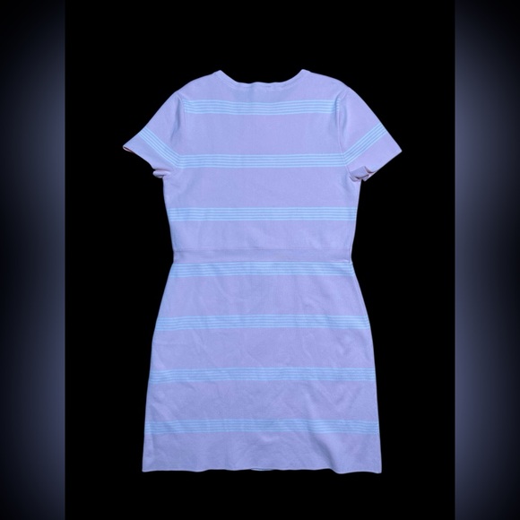 Anne Klein Stretch Knit White and Pink Striped Dress - Picture 2 of 9
